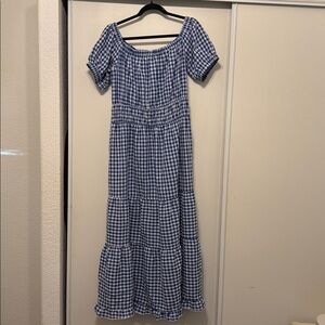 NWT BTFBM Blue Gingham Off-Shoulder  Elastic Waist Women’s Maxi Dress SZ XL